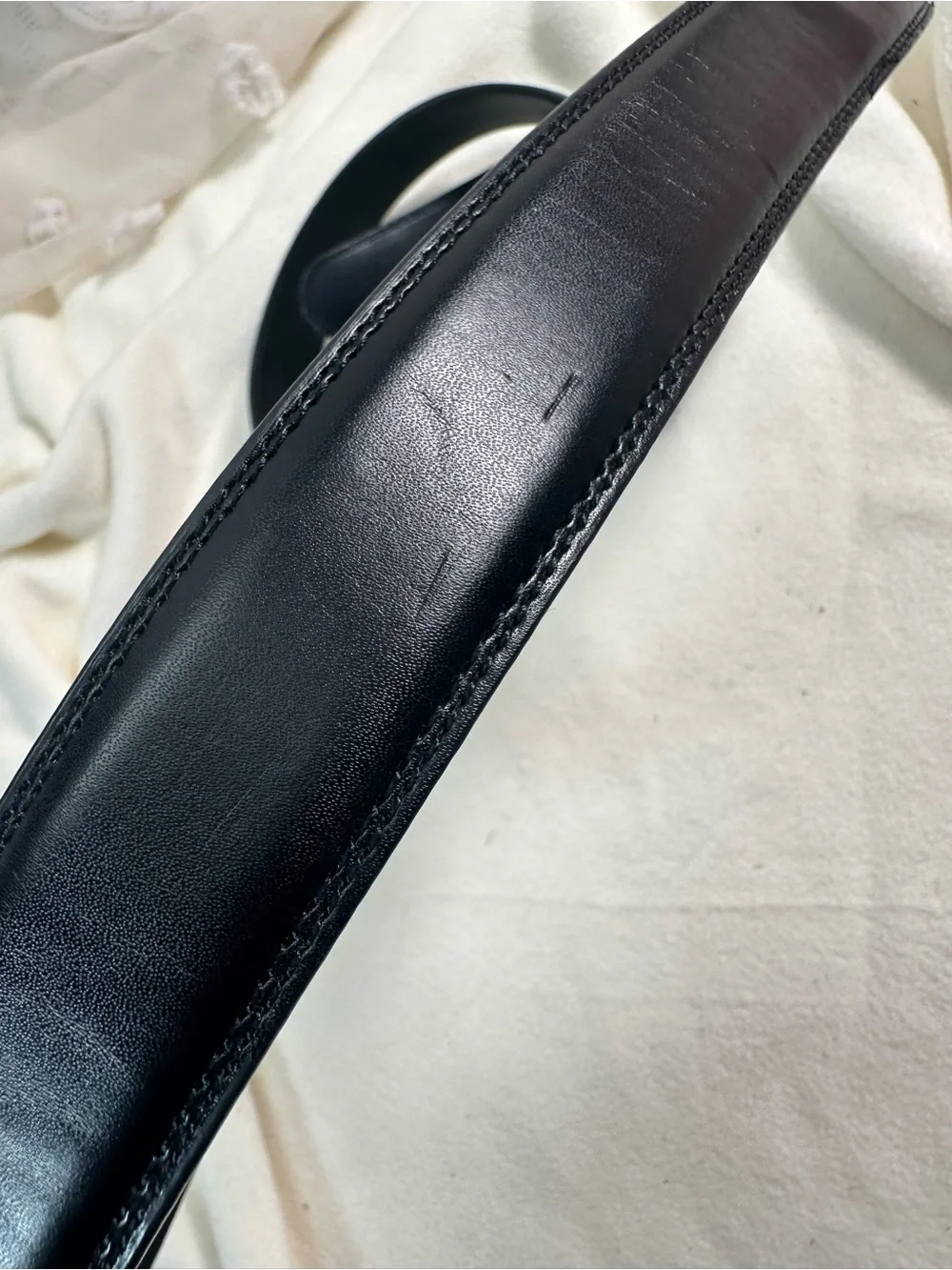 Men’s Black Leather Belt with Rectangular Silver-Tone Buckle Size 28-44